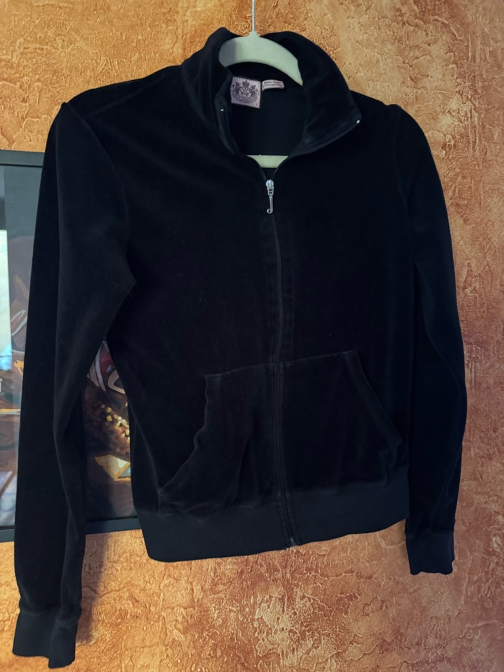 Juicy Couture Black Velour Hoodie with Pink Label